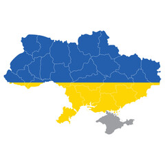 Map of Ukraine with Ukraine national flag
