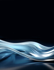 Blue waves on black. Abstract background. Banner template with copy space.