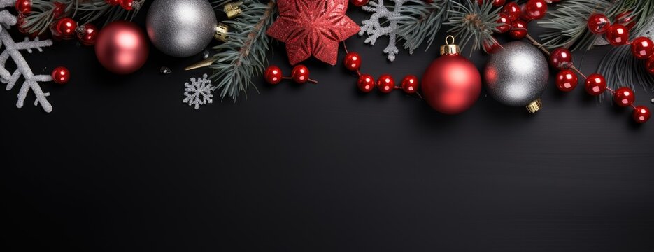 Horizontal Christmas and New Year holiday banner, poster for website, header for website. Christmas background. Xmas festive