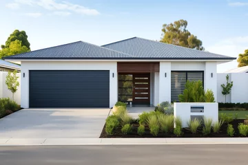 Fotobehang Exterior front facade of new modern Australian style home, residential architecture © Pemika