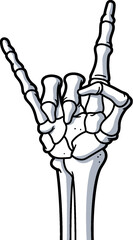 Skeleton showing devil horns metal - rock and roll hand gesture sign vector illustration isolated on white