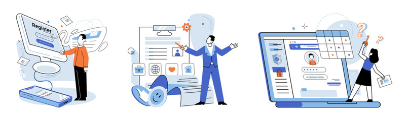Authentication. Vector illustration. Users must authenticate themselves by providing necessary credentials Authorization protocols determine actions users perform within system