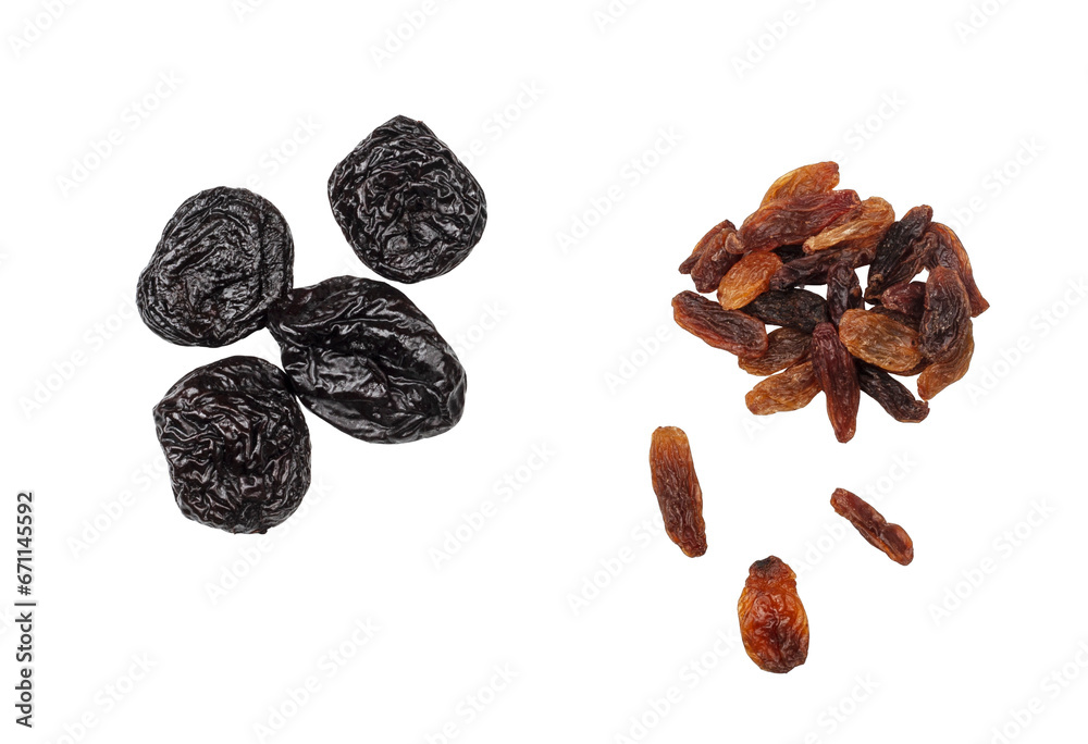 Canvas Prints Prune and raisin isolated on a white background, top view