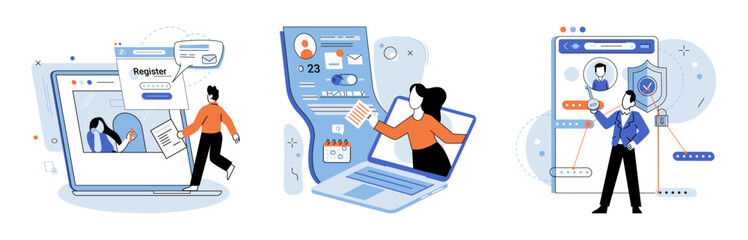 Account login. Vector illustration. Before granting access, system needs to authenticate your identity Authorization is required to authorize specific actions within your account The user interface