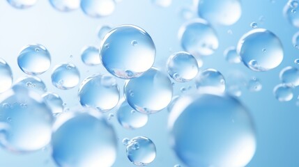 Close-up macro photo of water drops or oil bubbles on blue background.