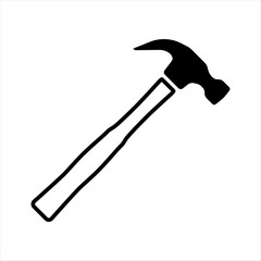 Simple Hammer vector silhouette icon, isolated on white background. Flat design. Black silhouette. Construction tools. Shoemaker's hammer