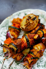 Moroccan fish kebab  on the outdoor grill .style rustic
