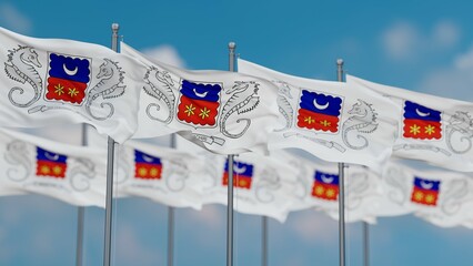 Fototapeta premium Mayotte many flags in row, multiple flags in line