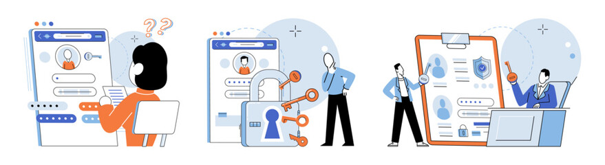 Account login. Vector illustration. Encryption plays vital role in protecting sensitive account information Granting access to authorized users is key aspect account management Privacy measures should