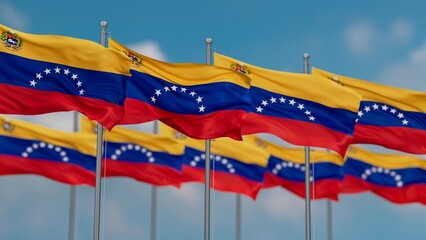 Venezuela many flags in row, multiple flags in line