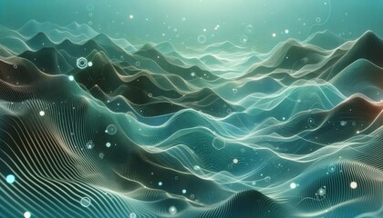 Abstract Digital Ocean Waves with Teal Glowing Patterns