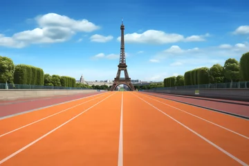 Ingelijste posters Athletics track in front of Eiffel Tower, AI generated © Frédéric Prochasson