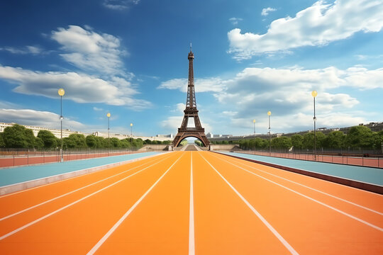 track and Eiffel Tower, AI generated