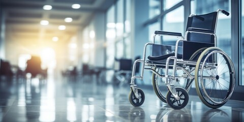 Wheelchairs in the hospital with copy space on area.