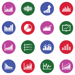 Chart Icons. White Flat Design In Circle. Vector Illustration.