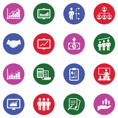 Business Growth Icons. White Flat Design In Circle. Vector Illustration.