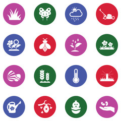 Spring Season Icons. White Flat Design In Circle. Vector Illustration.