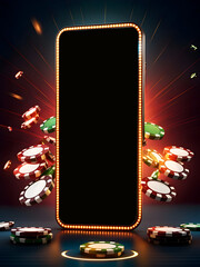 Smartphone with empty screen online casino game banner.