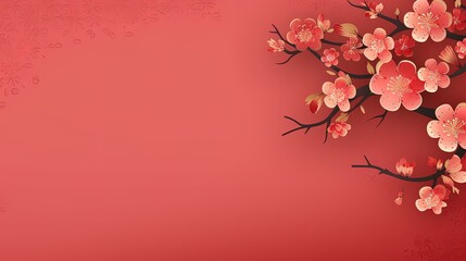 Obraz na płótnie Canvas Chinese New Year background with flowers and copy space, AI generative