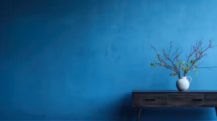 Blue wall minimalist and pot, AI generative
