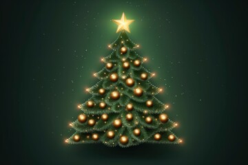 Fototapeta na wymiar Beautiful Christmas Tree on Dark Green Background