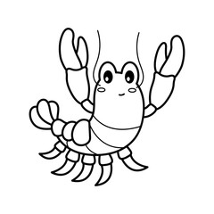 Lobster. Coloring page, coloring book page. Black and white vector illustration.