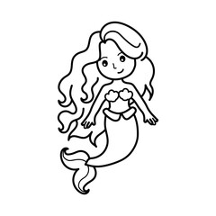 Mermaid. Coloring page, coloring book page. Black and white vector illustration. 