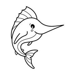 Swordfish. Coloring page, coloring book page. Black and white vector illustration.