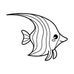 Angelfish. Coloring page, coloring book page. Black and white vector illustration.