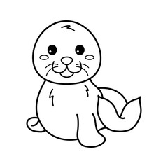 Seal. Coloring page, coloring book page. Black and white vector illustration.