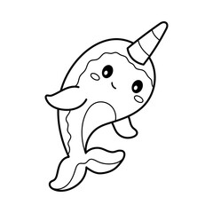Narwhal. Coloring page, coloring book page. Black and white vector illustration. © meine.illustrations