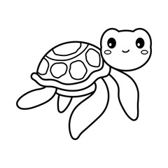 Sea turtle. Coloring page, coloring book page. Black and white vector illustration.
