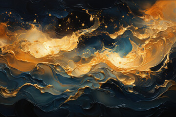 Luxury Gold liquid swirls, waves background, Generative Ai - obrazy, fototapety, plakaty