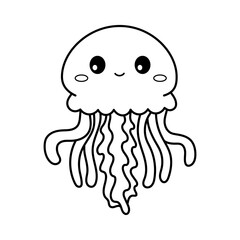 Jellyfish. Coloring page, coloring book page. Black and white vector illustration.