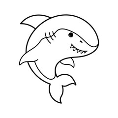 Shark. Coloring page, coloring book page. Black and white vector illustration.