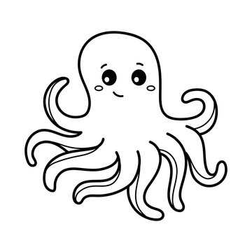Octopus. Coloring page, coloring book page. Black and white vector illustration.