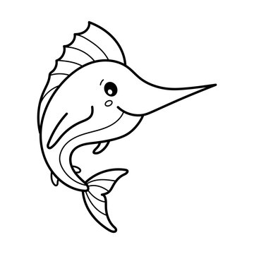 recommend clip art: Swordfish. Coloring page, coloring book page. Black and white vector illustration.