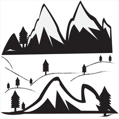 Mountains icon isolated on white background Vector Image Mountain silhouette - icon. Rocky peaks. Mountains ranges. Black and white mountain icon Stock, Icon PNG Images With Transparent background