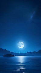 Night sky with full moon over the sea.