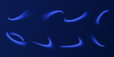 Vector speed of light in space on dark background. Abstract background in blue, yellow and orange neon colors.