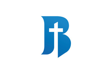 Obraz premium B Church Cross Logo Design, Letter B Initial Church Logo