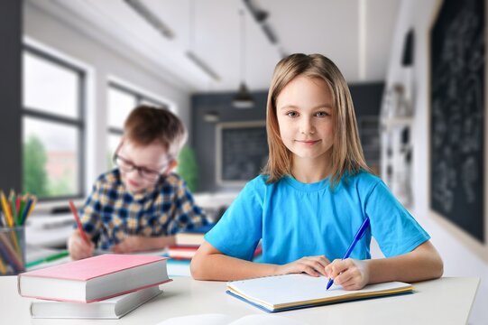Smart cute school students in classes, AI generated image