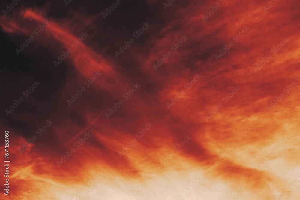 Wall mural the red sky background looked like smoke and fire. bomb violent. for wallpaper, backdrop and design.