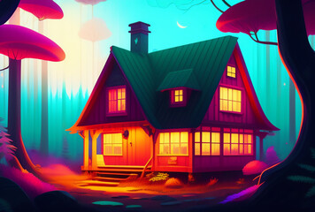 illustration of a house in the night
