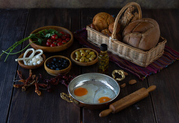 still life with bread and eggs