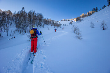 Fototapeta na wymiar Ski mountaineering in the Carnic Alps, Friuli-Venezia Giulia, Italy