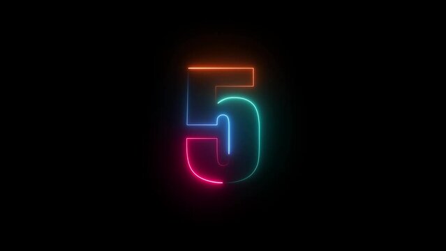 abstract colorful glowing neon countdown number animation background 4k  