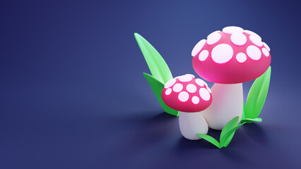 Obraz na płótnie Canvas 3d render mushrooms on dark background illustration with empty space