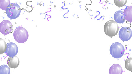 Banner background template with purple and silver balloons for celebration, party, holiday, card, luxury, greeting
