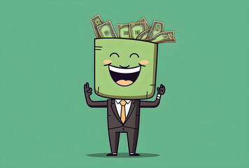 Cartoon man with head full of dollars